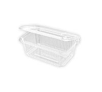 TELEVASO - 50 uds - Envase recipiente para comidas frías con tapa bisagra rectangular - Capacidad 1000 ml - Polietileno (PET) transparente
