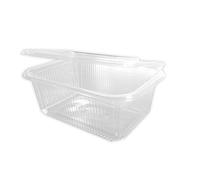 TELEVASO - 50 uds - Envase recipiente para comidas frías con tapa bisagra rectangular - Capacidad 2000 ml - Polietileno (PET) transparente