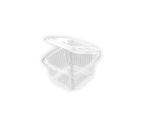 TELEVASO - 50 uds - Envase recipiente para comidas frías con tapa bisagra rectangular - Capacidad 375 ml - Polietileno (PET) transparente
