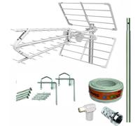 TELEVES Kit Antena TV Compact 5G + Rollo 20M + Mástil 1,2M + Garras + Tornillos + Conectores F y TV