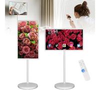Televisor portátil inteligente con ruedas giratorias, pantalla táctil giratoria, batería integrada, soporte para tableta móvil, rotación giratoria completa, control remoto, 8 GB + 128 GB