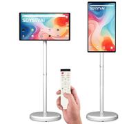 Televisor portátil inteligente FHD de 21.5 pulgadas, TV rodante sobre ruedas, sistema operativo Android 15, almacenamiento 6G + 128GB, monitor de pantalla táctil portátil, cámara de 13 MP, batería