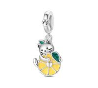 Teleye Abalorio chapado en plata con diseño de gato limón, exquisita cuenta decorativa compatible con pulseras clásicas