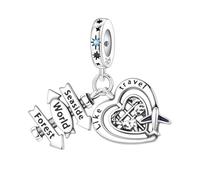 Teleye Avión, signo de tierra y amuleto colgante de corazón de amor, amuleto de pulsera con cuentas, apto para pulseras de 3 mm a 4,5 mm