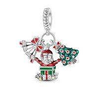 Teleye Campana de árbol de Navidad y dije colgante de Papá Noel, dije de pulsera con cuentas, apto para pulseras de 3 mm a 4,5 mm