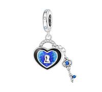 Teleye Charm colgante de cerradura de corazón de amor azul, Charm de pulsera con cuentas, apto para pulseras de 3 mm a 4,5 mm