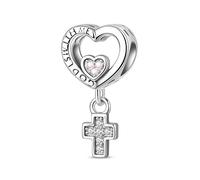 Teleye Charm colgante de corazón de cruz y amor, accesorio de pulsera de plata esterlina 925, compatible con con pulsera de 3 mm-4,5 mm