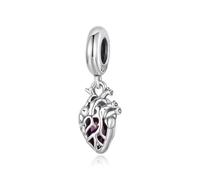Teleye Charm colgante de corazón latiendo, accesorio de plata de ley 925, pulsera compatible con de 3 mm a 4,5 mm