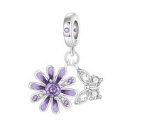 Teleye Charm colgante de mariposa margarita lavanda, Charm de pulsera con cuentas, apto para pulseras de 3 mm a 4,5 mm