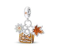 Teleye Charm romántico con colgante de otoño dorado, Charm de pulsera con cuentas, apto para pulseras de 3 mm a 4,5 mm