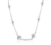 Teleye Collar de plata esterlina Sun & Moon Radiance - Collar con colgante minimalista de plata esterlina 925 para mujer, cadena ajustable