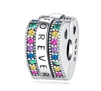 Teleye FOREVER Love - Charm de hebilla de posicionamiento de circonita de color corazón, Charm de pulsera con cuentas, apto para pulseras de 3 mm a 4,5 mm