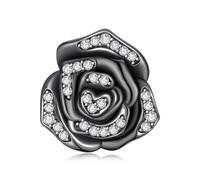 Teleye Midnight Rose abalorios de silicona Charm, plata esterlina 925 Charm
