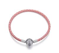 Teleye Pulsera básica de corazón romántico, pulsera de plata de ley 925 para mujer, compatible con con la mayoría de los abalorios (17cm,Pink)