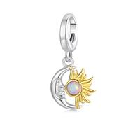 Teleye Sol y Luna Medallón Colgante Charm, 925 Plata Esterlina Charm Beads para Pulsera