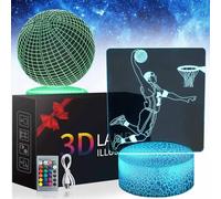 Teliles 2 patrones de baloncesto luz nocturna 3d ilusión juguete para niños, 16 colores cambiantes con mando a distancia, lámpara de noche para niños, cumpleaños, decoración del