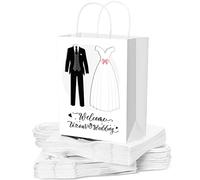 Teling 50 bolsas de regalo de boda para invitados de hotel, bolsas de bienvenida de boda de papel kraft con asas para regalos de boda, envoltura de regalo de novia, 10.6 x 8.3 x 4.3 pulgadas