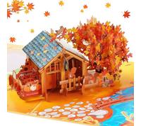 Teling Tarjeta 3D de agradecimiento desplegable de Acción de Gracias con sobre, diseño de Hello Autumn, 9in x 6.3in, hecha a mano, acogedora casa de campo otoñal con árbol de arce, calabaza, ardilla