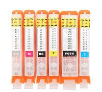 Telituny Kit de cartuchos de tinta de impresora de 6 colores, recargables, chip permanente, impresión fluida y robusta para documentos, fotos, papeles de prueba, material PP, 6 unidades, negro, azul