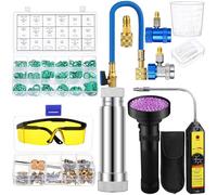 Tellegloww Kit de detector de fugas de CA, R1234yf R134a R410a Kit de inyector de tinte UV de aceite de CA, junta tórica de sellado, herramienta de detección de fugas de refrigerante, acoplador rápido