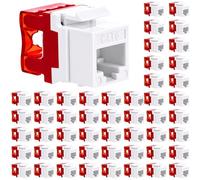 Tellegloww Paquete de 50 conectores Keystone RJ45 Cat6 de 180 grados, insertos de placa de pared de red de módulo blanco y rojo, conectores Ethernet 110 perforados sin herramientas o panel de conexión