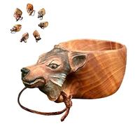 TELOME Taza de Madera Tallada a Mano de Animales, Taza Grande de Madera Tallada a Mano, Taza Especial para viajeros de Camping al Aire Libre, Regalo para los Amantes de la Naturaleza (Wolves)