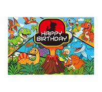 Telón Cumpleaños Dinosaurios, 150x100cm Telón Fotográfico Feliz Cumpleaños Temático de Dinosaurios Artículos para Fiestas Adecuados para Decoraciones Interiores y Exteriores
