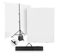 Telón de Fondo Blanco con Soporte, 2 x 2 m, Soporte de Fondo para Fotografía con Fondo de Muselina Chromakey, 5 Clips y Saco de Arena para Sesiones de Fotos de Juegos en Streaming