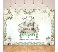 Telón de fondo blanco floral para boda, el próximo capítulo de su historia de amor comienza, telón de fondo para despedida de soltera, telón de fondo para despedida de soltera, decoración de fiesta de