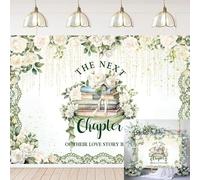 Telón de fondo blanco floral para boda, el próximo capítulo de su historia de amor comienza, telón de fondo para despedida de soltera, telón de fondo para despedida de soltera, decoración de fiesta de