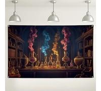 Telón de fondo con temática de alquimia, arte mágico colorido de humo, ideal para eventos de fotografía y fiestas, decoración de temporada encantada, 71 x 43 pulgadas