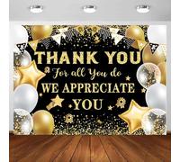 Telón de fondo con texto en inglés "We Appreciate You", pancarta de fotos con texto en inglés "Thank You for All You Do", 8 x 6 pies, color negro y dorado con purpurina para reconocimiento de