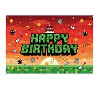 Telón de Fondo Cumpleaños con Temática Píxeles, 150x100cm Poliéster Preperforado Diseño Videojuego Ideal para Fiestas Temáticas Niños Niñas Recuerdo y Decoración