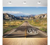Telón de fondo de 1,8 x 1,2 m de la ruta 66 del salvaje oeste americano, camino recto, ruta 66, paisaje, fotografía, fondo de montaña, desierto, naturaleza, paisaje, bandera, suministros de decoración