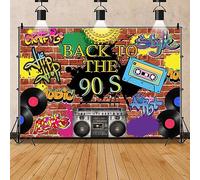 Telón de fondo de 10 x 8 pies de regreso a los años 90 para fiesta temática hippie, hip hop, rock, discoteca, fondo de ladrillo rojo para fotografía, graffiti, pared, calle, decoración de fotos,