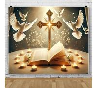 Telón de fondo de 12 x 10 pies con texto en inglés "He is Risen", fondo religioso de Pascua para fotografía, pancartas de Pascua grandes cristianas para la resurrección de la iglesia, domingo de