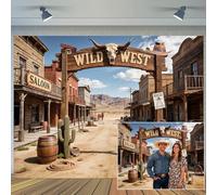 Telón de fondo de 2,4 x 1,8 m del viejo oeste del viejo oeste, vaquero, salón, desierto, calle, fotografía, fondo rústico, fiesta occidental, decoración de mesa, estudio, fotomatón, niños, sesión de