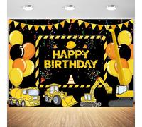 Telón de fondo de 3,66 x 2,4 m, diseño de globos negros y amarillos, camiones, excavadoras, fondo de fotografía para niños, fiesta de cumpleaños, suministros de decoración para cabina de fotos