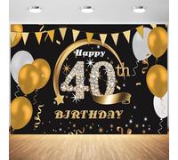 Telón de fondo de 40 cumpleaños de 4.6 x 2.4 m para adultos, globos negros y dorados con purpurina, fondo de fotografía para hombres y mujeres, fiesta de 40 cumpleaños, suministros de decoración para