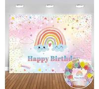 Telón de fondo de arcoíris para decoración de fiesta de feliz cumpleaños, telón de fondo con purpurina, estrella, macarrón, pastel, colorido, para mujeres y niñas, fiesta de cumpleaños 16, pancarta de