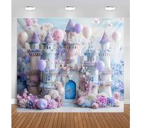 Telón de fondo de castillo morado para fotografía, telón de fondo de arco de globos de princesa con diseño de fantasía floral, telón de fondo de fiesta de princesa morado real para cumpleaños de niñas