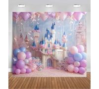 Telón de fondo de castillo morado para fotografía, telón de fondo de arco de globos de princesa con diseño de fantasía floral, telón de fondo de fiesta de princesa morado real para cumpleaños de niñas