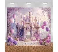 Telón de fondo de castillo morado para fotografía, telón de fondo de arco de globos de princesa con diseño de fantasía floral, telón de fondo de fiesta de princesa morado real para cumpleaños de niñas
