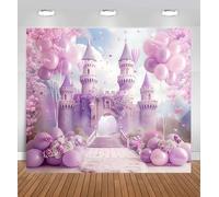 Telón de fondo de castillo morado para fotografía, telón de fondo de arco de globos de princesa con diseño de fantasía floral, telón de fondo de fiesta de princesa morado real para cumpleaños de niñas