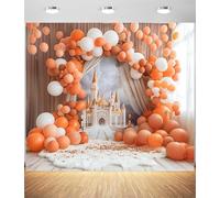 Telón de fondo de castillo rosa para fotografía, telón de fondo de arco de globos de princesa con diseño de fantasía floral, telón de fondo de fiesta de princesa rosa rubor para cumpleaños de niñas