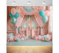 Telón de fondo de castillo rosa para fotografía, telón de fondo de arco de globos de princesa con diseño de fantasía floral, telón de fondo de fiesta de princesa rosa rubor para cumpleaños de niñas