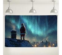 Telón de fondo de cielo nocturno de Papá Noel, decoración del hogar de invierno para fotografía de vacaciones, suministros festivos de cabina de fiesta en interiores y exteriores, 71 x 43 pulgadas