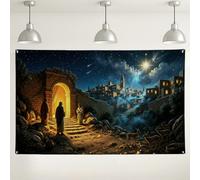 Telón de fondo de escena nocturna de Navidad, horizonte estrellado vintage, decorativo para colgar en la pared, fondo de fotografía de vacaciones para fiestas y eventos, 71 x 43 pulgadas