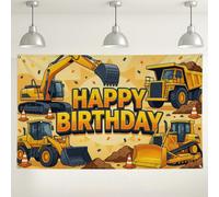 Telón de fondo de excavadora, camión volquete temático juguetón, cumpleaños, cumpleaños, fondo amarillo para cabina de fotos, fiesta, reunión, fondo de eventos, 71 x 43 pulgadas