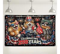 Telón de fondo de fiesta de gatos que celebra los 250 años, divertidas decoraciones retro coloridas para eventos en interiores y exteriores, fondo negro festivo para fotografía y celebraciones, 71 x